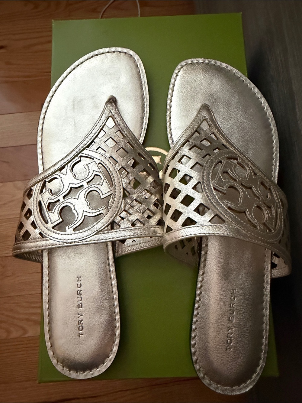 Tory Burch Metallic Leather Cutout Miller Sandals - Picture 5 of 6
